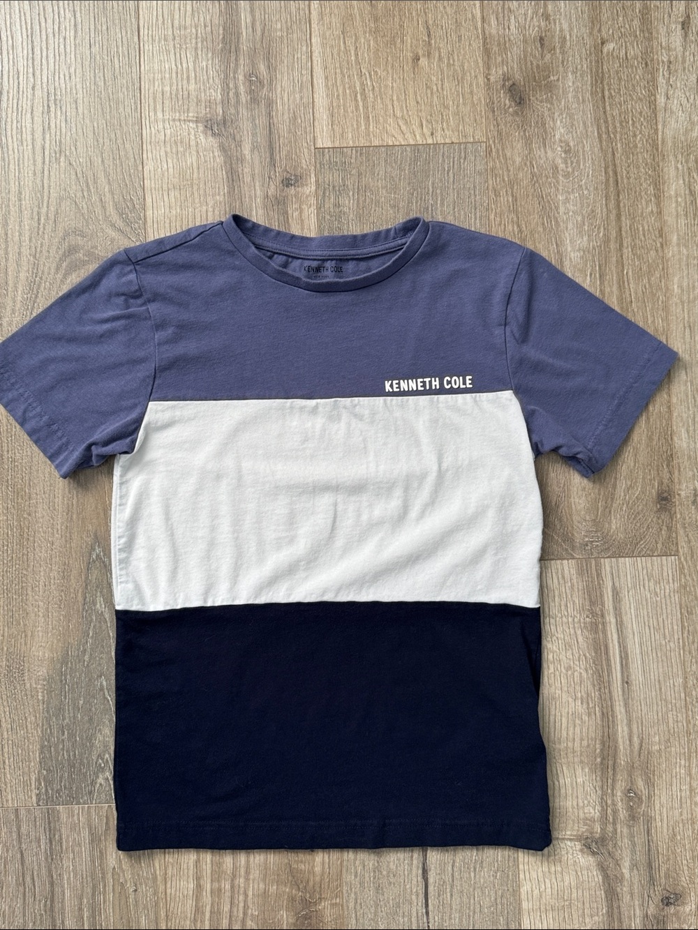 Kenneth Cole Boy’s Three‑Tone Crew Tee in Purple, White & Navy Size 10/12